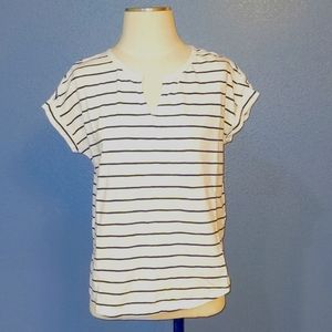 Striped split neck tee